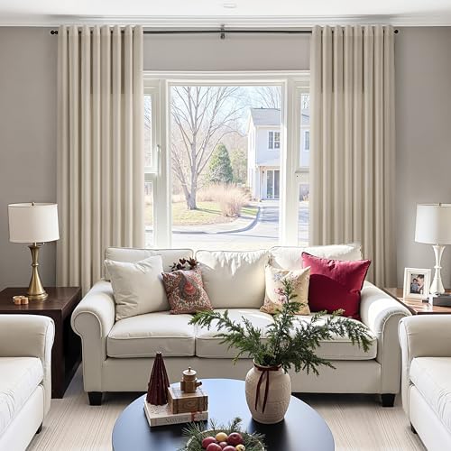 Image of Cobblestone Linen Curtains 108 Inches Long for Living Room Floor to Ceiling Semi Sheer Grommet Extra Long Window Curtain Modern Farmhouse Neutral Drapes for Bedroom Dining Room 52x108, 2 Panel