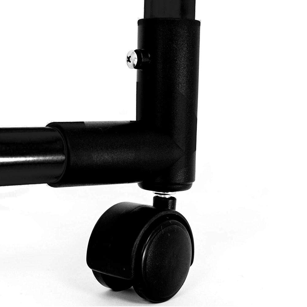 BAKAJI Perchero individual plegable ajustable de acero y plástico duradero, barras telescópicas, fácil de montar con 4 ruedas, exposición de tienda, colgar ropa profesional (negro)