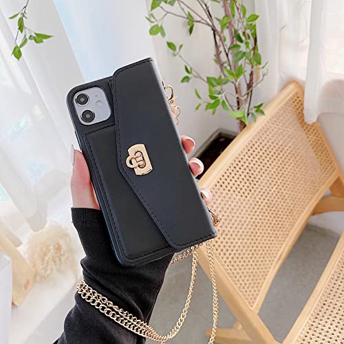 OIOMAGPIE Capa de telefone feminina de couro tipo carteira de cordão dourado para iPhone 13 12 11 Pr