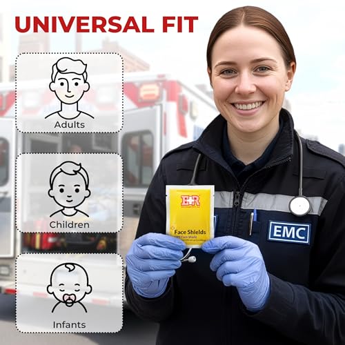 Image of CPR Face Shield Breather Barrier with One Way Valve Fits Adults Children and Infants Emergency Rescue Mask for CPR Training First Aid Kits Individually Wrapped 50-Pack