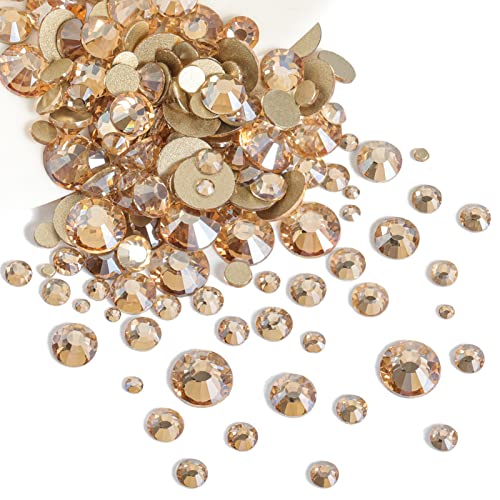 Beadsland Rhinestones for Makeup,8 Sizes 2500pcs Gold Flatback Rhinestones Eye Gems for Nails Crafts with Tweezers and Wax Pencil,Golden Shadow,SS4-SS30 - Image 3