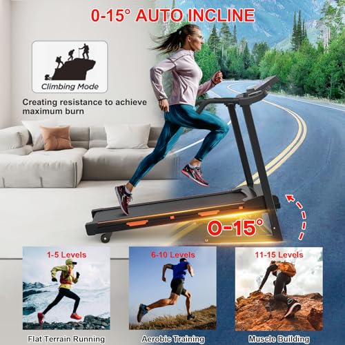 Image of Folding Treadmill, Treadmills for Home 330 LBS Capacity,Max 3.5 HP Electric Treadmill with 0-15% lncline,5.0 in LED Display Bluetooth Speaker Pulse Sensors