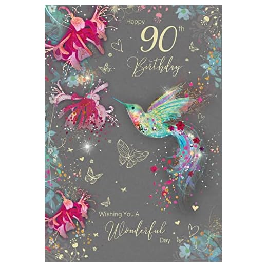 Elegante tarjeta de felicitación de 90 cumpleaños para mujer, de la gama Gorgeous Grace (EL058), acabado brillante y aluminio con sobre dorado (90)