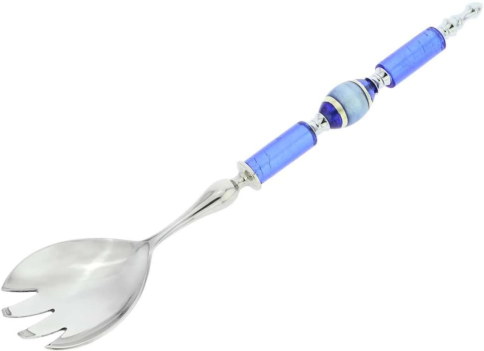 Glass Of Venice Italian Murano Glass Salad Fork - Silver Blue Stripes