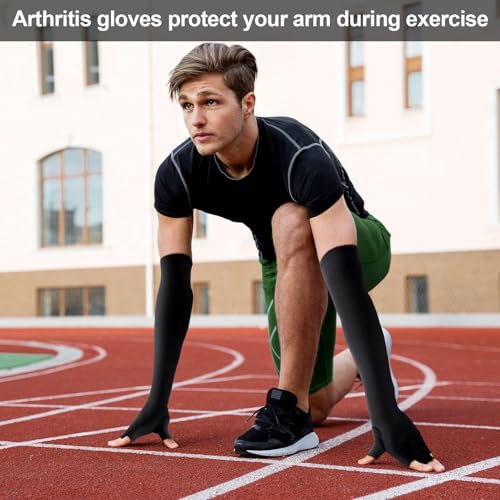 2 pairs copper long gloves carpal tunnel gloves open compression long fit mitten for women men support hands