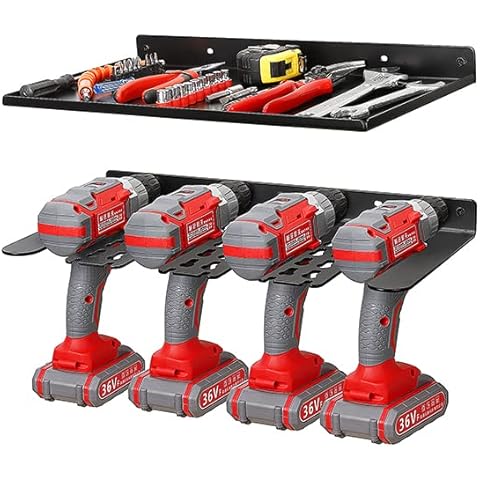 2 Set Drill Hanger Wall Mount, GOHIKING Heavy Duty Power Tool Organizer that Hold 4 Drills and Batteries for Garage Shed Home Office Workshop Cover