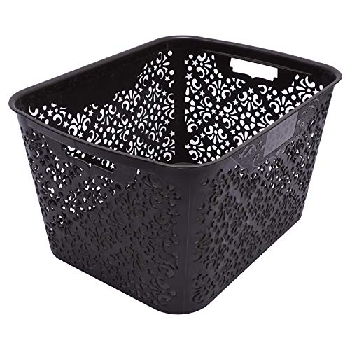 Image of Cutting Edge Essentials Plastic Storage Baskets /Shelf /Turkish Rack without Lid - Set of 2 for Fruit Vegetable Bathroom Stationary Home Basket with Handle (Brown, Large)