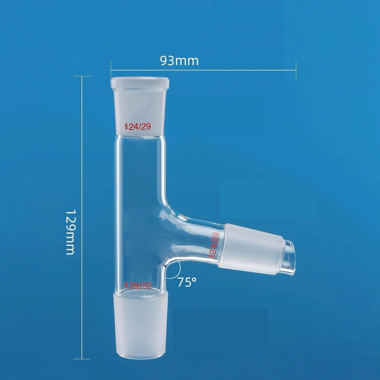 75 Degree Bent 3-Way Glass Adapter - 24X29X24 Distillation Head for Lab Glassware