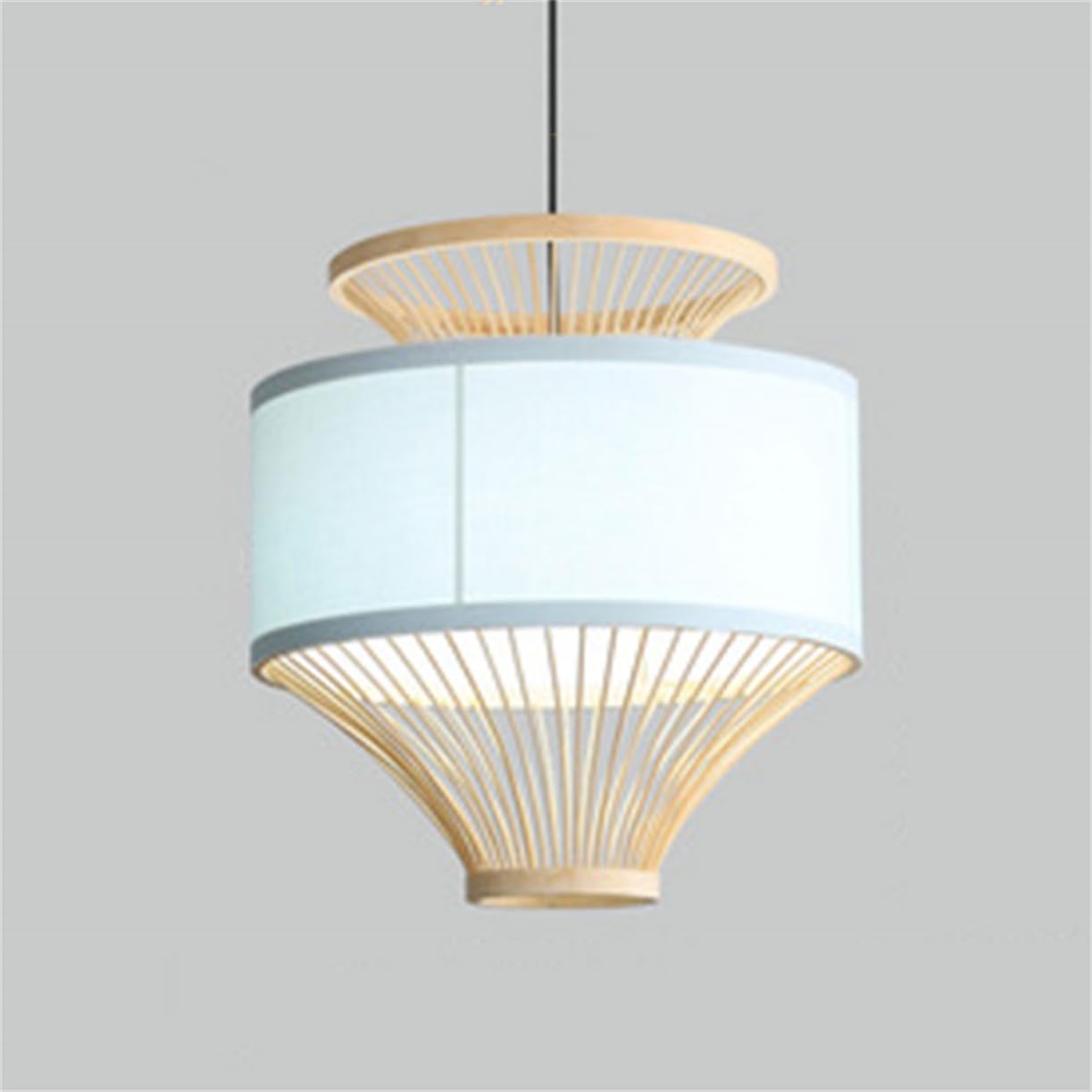 CSSYKV Blue Pendant Light Shade with Fabric Lampshade Curved Bamboo Wicker Lantern Natural Unique Handmade Home Fixtures for Dining Room Hanging Light for Farmhouse Home Bedroom Living Room