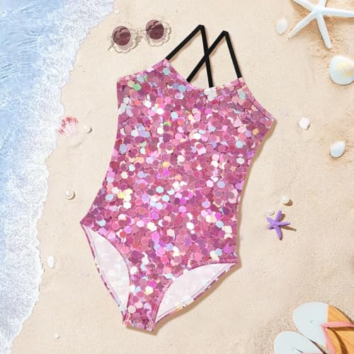 susiyo Girls One Piece Swimsuits Pink Glitter Bathing Suit Quick Dry Beach Swimwear for Toddler Girl4