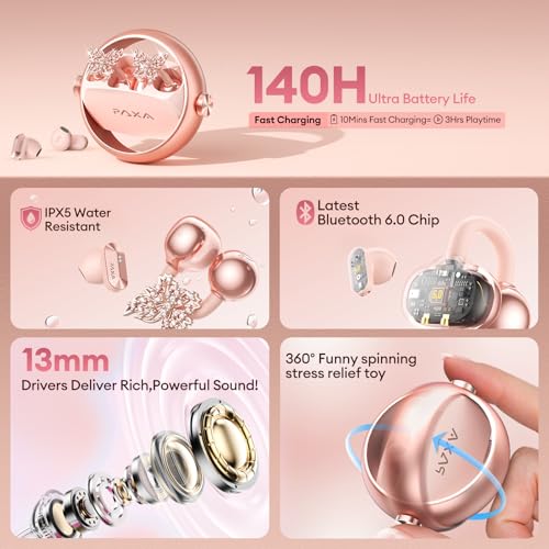 Image of PAXA 3 in 1 Ctbuds Stylish Jewelry-Style Clip on Open Ear Headphones Wireless Earbuds, Instant Earring Mode, Ultra-Long 140H Play, Bluetooth 6.0, All-Day Wear for Work Fitness Daily Use, Rose Gold