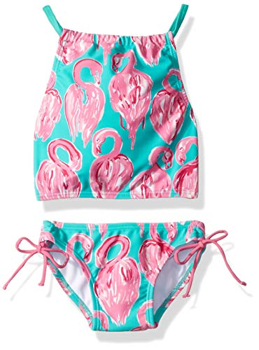 Kanu Surf Girls' Daisy Beach Sport Halter Tankini 2-Piece Swimsuit, Hallie Green Flamingo, 2T