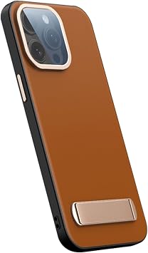 Genuine Leather Cover for iPhone 16/ 16Pro/ 16 Pro Max, Foldable Stand Slim Case Fiber Lining Lens Glass Protection Phone Case,16 Pro,Orange