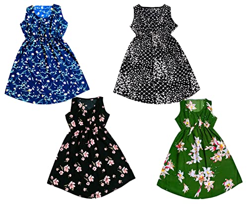Image of IndiWeaves Kids Girls Crepe Printed Frock Dress for Girls - Regular Fit [Pack of 4] Multicolor10