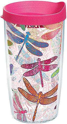 Tervis Dragonfly Mandala Tumbler with Wrap and Fuchsia Lid 16oz, Clear - //coolthings.us
