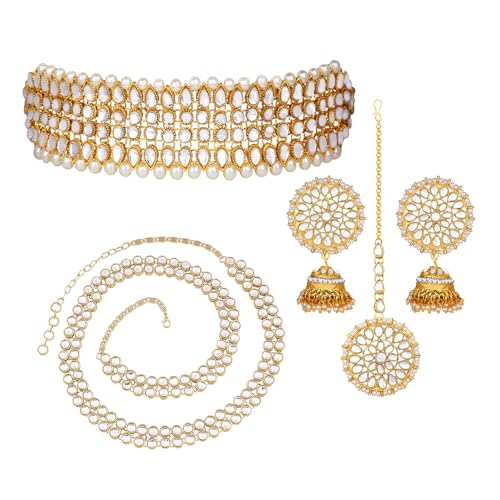 Image of Peora Traditional Ethnic Kundan Pearl Traditional Jewellery Set Gift for Women