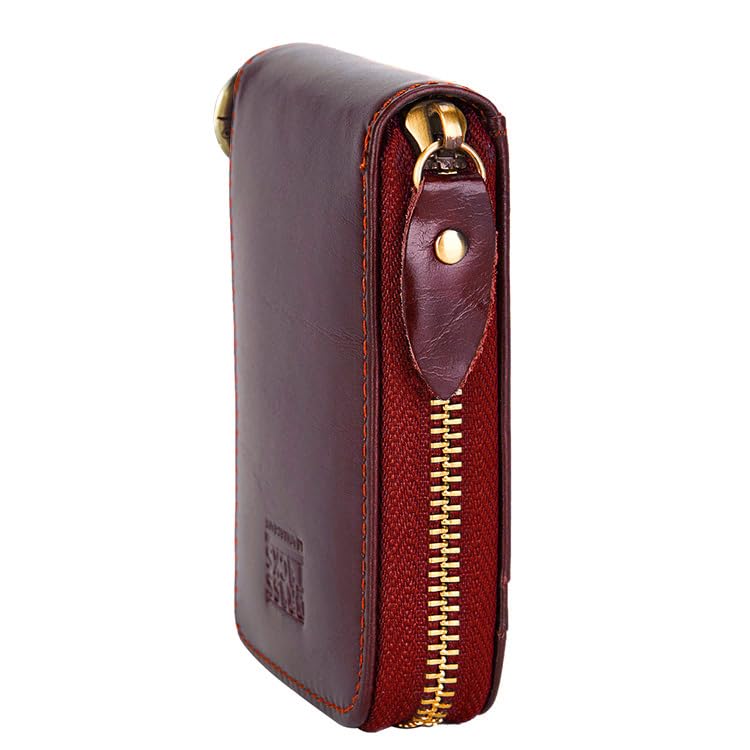 Image of Vintage Full Top Grain Leather Wallet RFID Blocking Multi Card Case with Zipper Pocket Card Holder for Men Women Gift Box