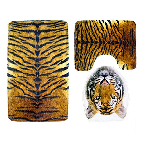Claean-Acces-Home Wc Deckelbezug 3 Stück Tiger Pattern Badteppich Set American Style Print Bodenmatte Und Wc-Sets-001
