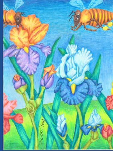 Bearded Irises and Bumblebees Sharon Kay Cloud affiche deco murale fleur