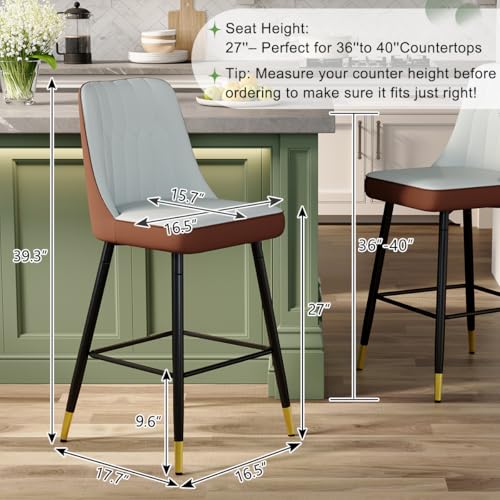 Image of 27'' Counter Height Bar Stools Set of 4 - Kitchen Island Stools with Back,Leather Barstools with Sturdy Metal Legs,Modern Counter Height Stools Ideal for Kitchen Island Pub Cafe