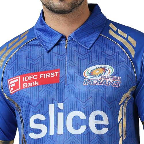 Image of playR x MI Match Jersey 2024 - Plain Half Sleeve Tee Men's Regular Fit Blue T-Shirt, Comfortable Sportswear for Match, Training & Casual Wear, Stylish MI Tee for All Seasons