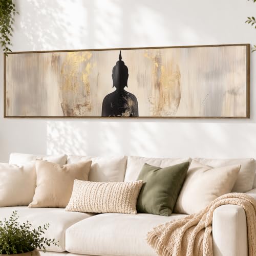 Image of Large Canvas Painting Panel Framed Wall Painting Buddha Framed Luxury Paintings for Home Decoration, Living room, Bedroom and Office Decor - Grey, 13x47 Inch