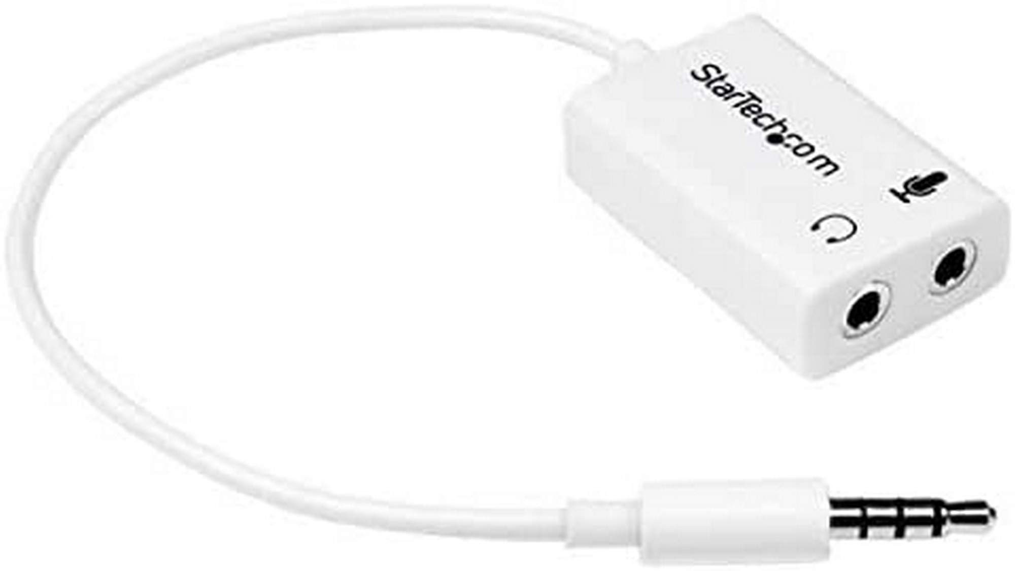StarTech 3.5mm 4 Position to 2 x 3 Position 3.5mm Headset Splitter Adapter M/F Headphone Microphone Splitter 4 pin / 4 pole White Model MUYHSMFFADW