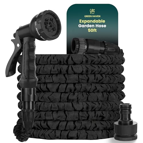 Green Haven Garden Hose 50ft – Standard Lightweight Expandable Hose Pipe with 8 Spray Patterns, Flexible Anti-Kink Design for Patio, Plants & Car Washing