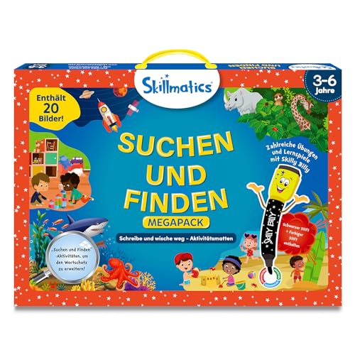 Skillmatics-Lernspiel – Suchen und Finden Megapack, Wiederverwendbare Aktivitätsmatten mit 2 Whiteboardmarkern, als Geschenk geeignet für die Altersgruppe 3 bis 6