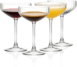 Martini Glass Set of 4, Long Stem Unique Ribbed Coupe 300ml Vintage Glass, Classic Cocktail Glass, Bar Rice Glasses Set Perfect for Cocktail, Wine, Champagne & Gift