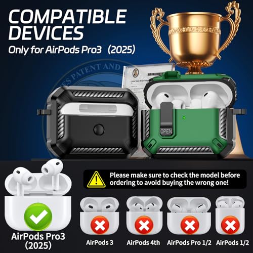 Image of for AirPods Pro 3 Case (2025 New), Secure Lock Cases Cover with Cleaning Kit & Keychain Compatible with Airpods Pro 3rd Generation Case for Men Women, Powerful Drop Protection