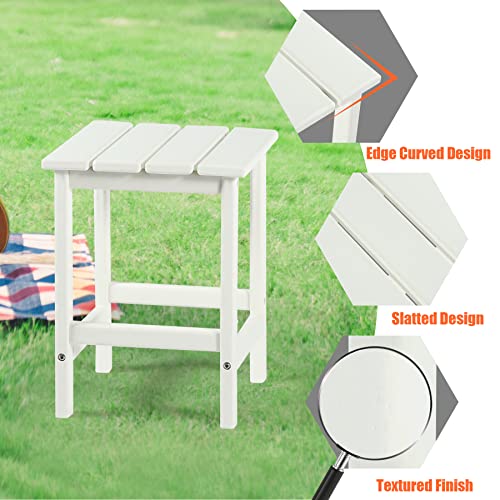 LAZZO Outdoor HDPE Plastic Adirondack Square Side Table All Weather End Table Indoor Outdoor Bistro Accent Tea Tables for Patio Deck Garden Backyard Pool LawnPorch White