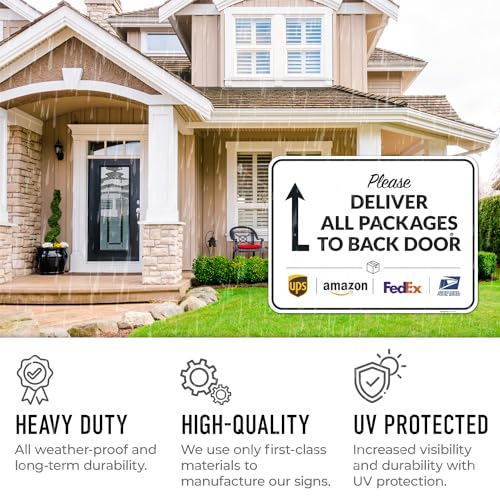 Image of Package Delivery Sign, Delivery Instructions All Package to Back Door Sign, 18x24 Inches, Rust Free .063 Aluminum, Fade Resistant, Made in USA by Sigo Signs