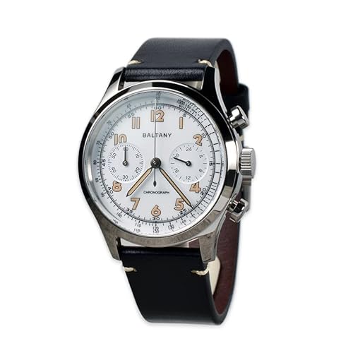 SOTAG Baltany Retro 24 Hours Chronograph Quartz Watch Multifunction White Enamel Dial 5ATM Waterproof Vintage Watches, color 3, Quartz Watch,Chronograph
