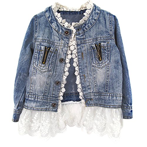 ESHOO Fille Enfant Veste en Jean Avec Dentelle Manches Longue Manteau Blouson Denim Cow-boy 2-7 ans