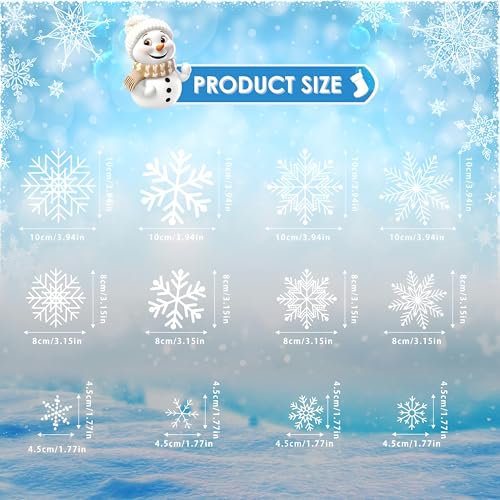 Image of AhfuLife Christmas Snowflakes Window Clings, 152 PCS Reusable Window Stickers for Glass, 8 Sheets Double Sided Snowflakes Stickers for Xmas Party