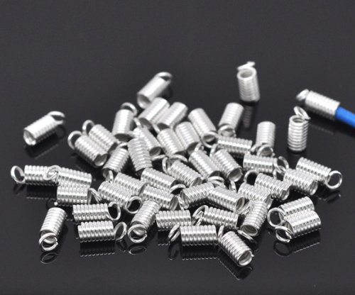 Silver Plated Coil End Crimp Fasteners 9x4mm (fit 2-2.5mm cord), sold per pack of 200