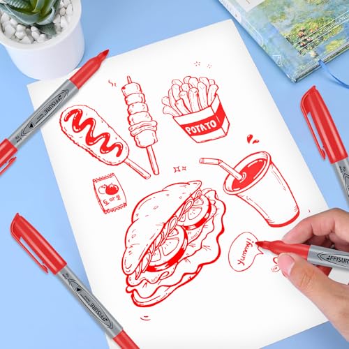 Image of Red Permanent Marker, Fine Point Markers Quick Drying, Fade Resistant, No Smear, Waterproof, Smudge-Proof, Classroom Home Office Supplies, on Paper, Glass, Plastic, Metal, Wood, 18 Pack