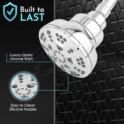 Image of BATH GURU ABS High-Performance Shower Head with Filter, 5 Function Modes, Water Softener for Hair and Skin Protection Filter Shower Head for Bathroom Chrome Plated (Head Only)