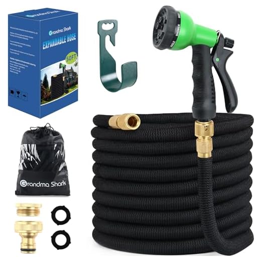 GRANDMA SHARK Trädgårdsslang, slangrör med 8 lägen vattensprutpistol, expanderbar slangrör sprutpistol, trädgårdsslangrulle, magisk vattenrör (50 fot)
