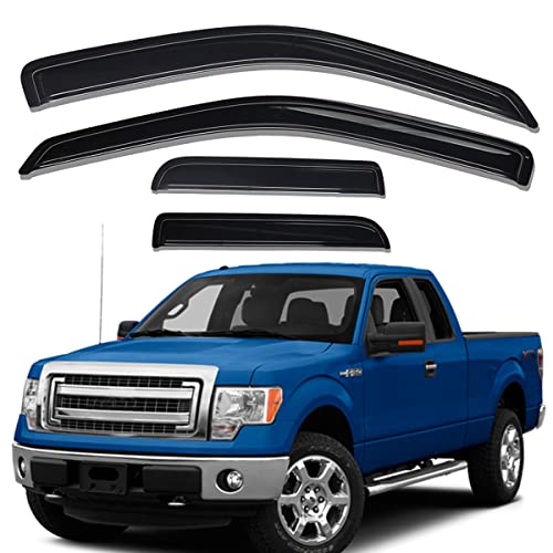 Lightronic Extra Durable Outside-Mount Auto Vent Window Visor, Fits 2004-2014 Ford F-150 SuperCab (EXCLUDES 2004 F-150 Heritage), UV Protection Rain Guard, Original Wind Deflector, Dark Smoke, 4-Pcs by Lightronic - Used condition - CA$20.03