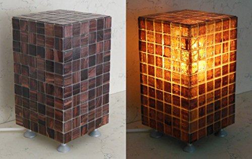 GUIZZO Creart - Lampada da Tavolo in Vetro di Murano con Mosaico, Lampada da Comodino per Camera da Letto e Salotto, Abat Jour da Comodino e Lampada Soggiorno per Arredamento Casa, Bronzo 13x13x24H cm