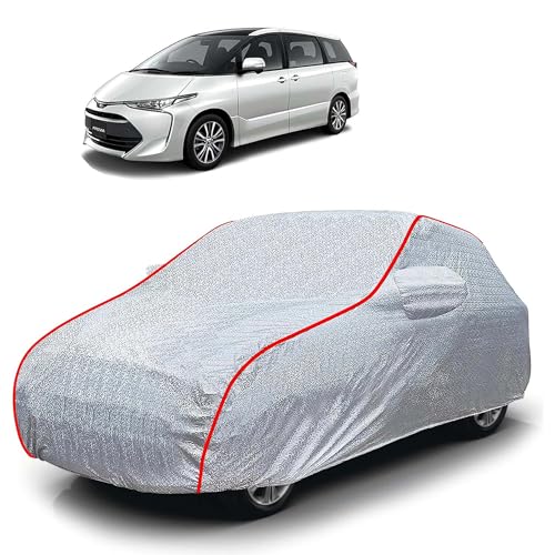 Image of Sulfar 100% Waterproof Car Body Cover Compatible with Mirror for Toyota Previa (Triple Stitched, Full Bottom Elastic, Magic Silver with Red Piping)