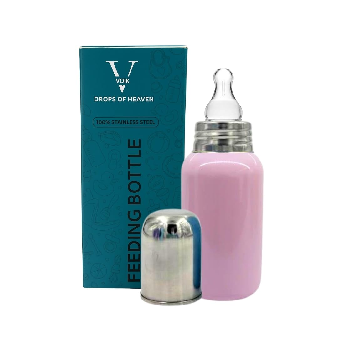 VOIK Vega Soft Steel Feeding Bottle for Newborn Baby | Premium Stainless Steel Baby Bottle | Lightweight, Durable Milk Bottle for Kids | Leak-Proof, BPA-Free | 300ml (Pink)-picture-26