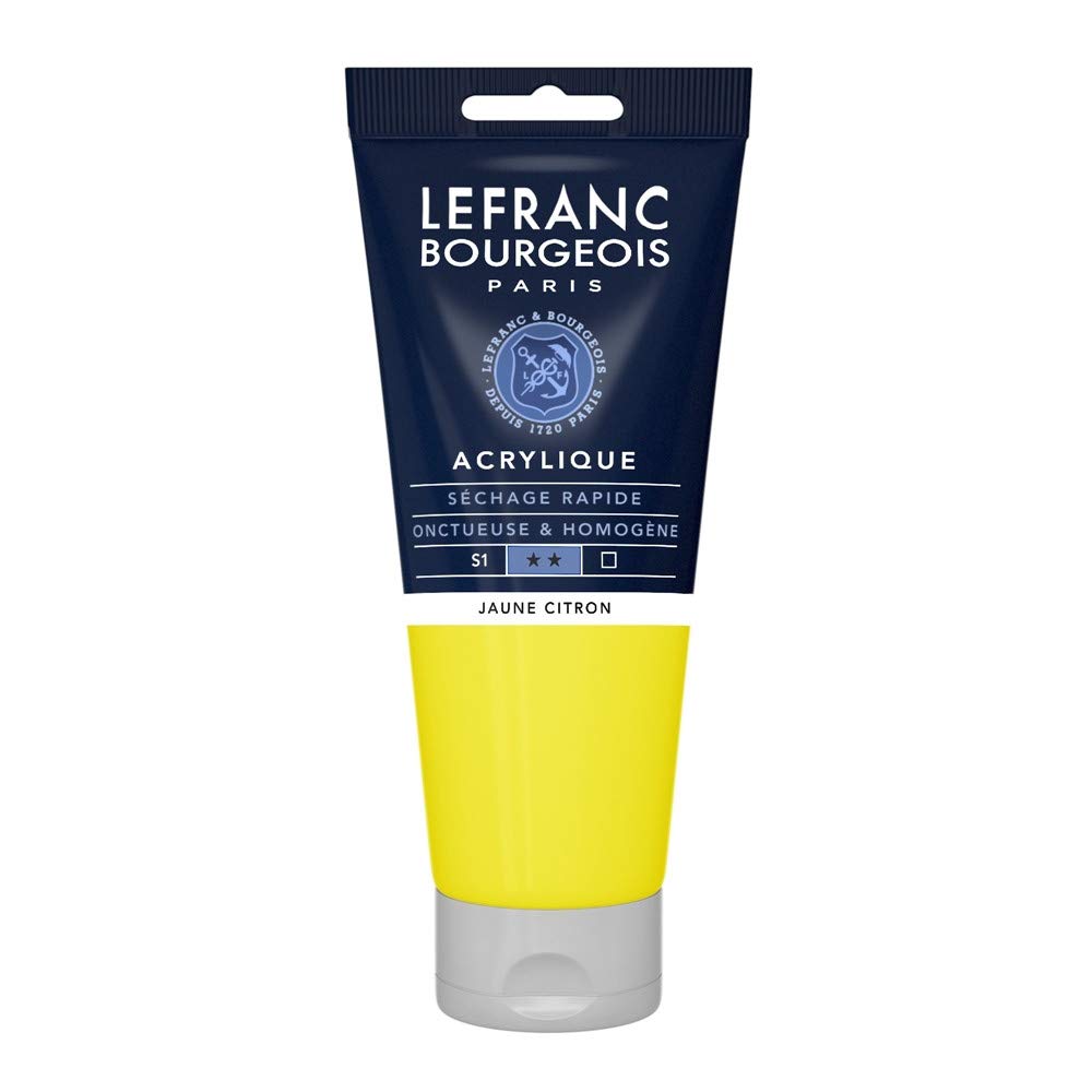 Lefranc Bourgeois 300377 Fine Acrylic Paint - Lemon Yellow, 200 ml Tube, Creamy Acrylic Paint, Water-Based, Quick Drying, Non-Fading, Waterproof