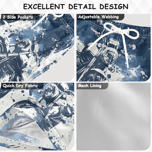 Pigsaly Boys' Swim Board Shorts Blue Motorcycles Boy's Swim Trunks Kids Swimwear 4T3