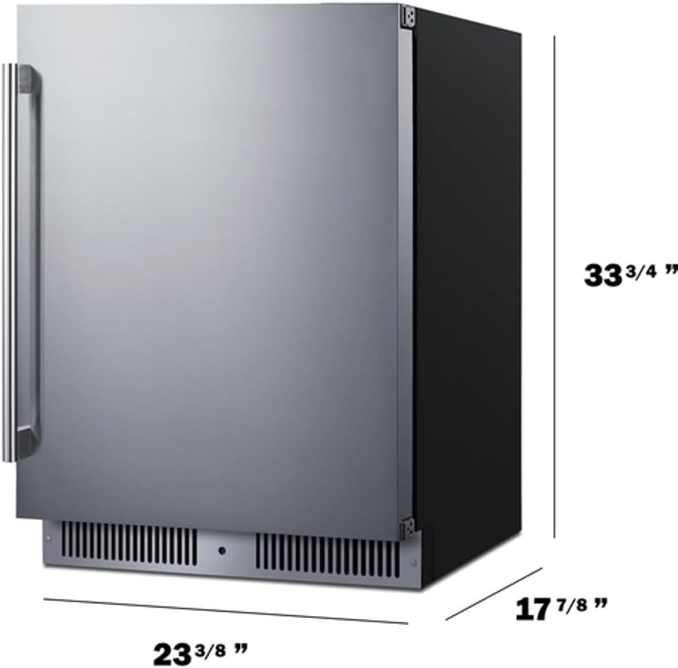 Summit 24” Refrigerator, 3.3 cu.ft. Capacity, Built-In Refrigerator Undercounter, Shallow 18” Depth, Stainless Steel- SDHR2444