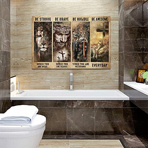 Jesus Decor Wall Art Christian Religious Painting Canvas Cross Warrior Lion And Lamb Be Brave Prints Artwork Best Gift Inspirational Wall Decoration Horizontal Poster Framed For Bedroom Living Room #TOP6