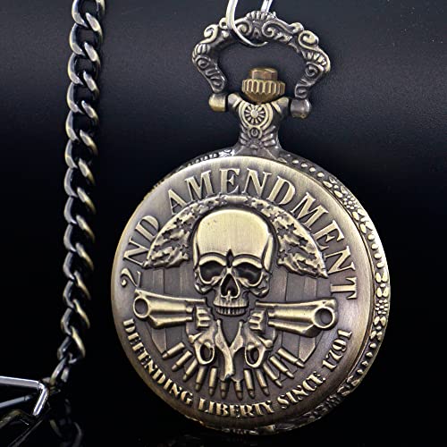 Image of Tiong Vintage Pocket Watch Engraved Cowboy Skull Wolf 3D Pattern Arabic Numerals Quartz Pocket Watch with Chain Best Gifts