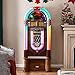ARKROCKET Saturn V Jukebox with Stand • Vinyl Record Player • USB • SD • AUX • FM Radio • MP3 • CD Player • Rainbow LED Light Up • 50s Classic Style • Full Size Floor Standing Retro Style - Dark Oak